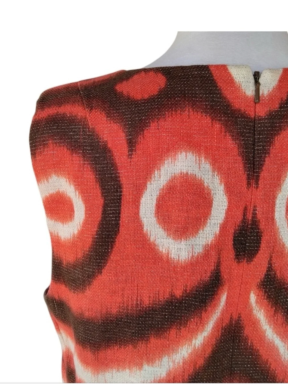 Tory Burch Joanna Linen Blend Shift Dress Orange Brown Ikat